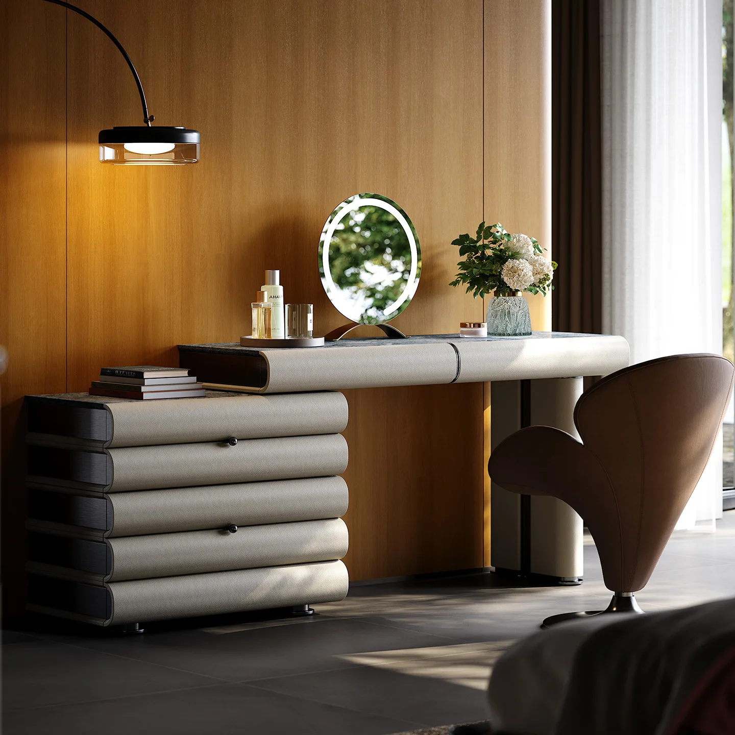 Light luxury high-end bedroom solid wood dresser villa home designer integrated fashionable high-end dresser with mirror