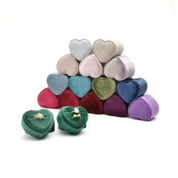 TAIMY Luxury Velvet Vintage Marry Wedding Heart Shaped Ring Box Double Rings Holder Custom Logo Jewelry Boxes Gifts Packaging