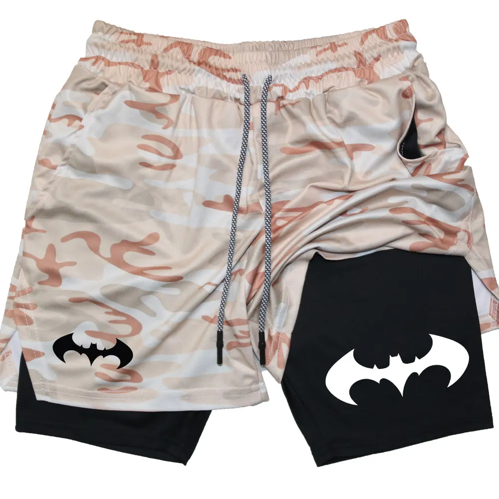 Men\'s Camo Compression Shorts Y2K Bat Print Quick Dry Breathable Performance Shorts Gym Workout Sports Shorts with Pockets M-3XL