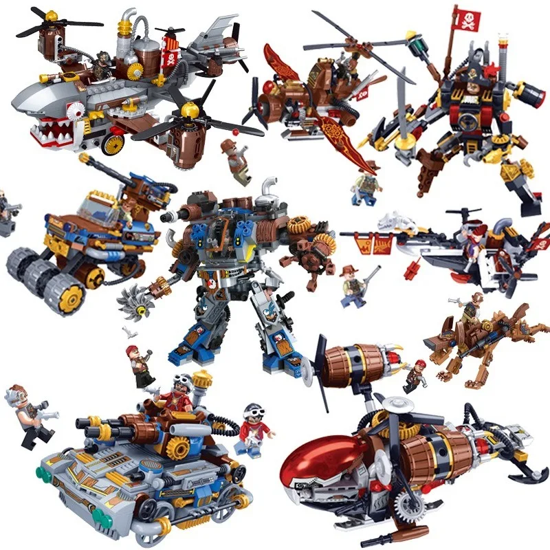 

The Age of Steam The Thunder of Cowboy Punk Style Train Shark Aircraft & Protector of The National Robot Figure Block Kids Toys