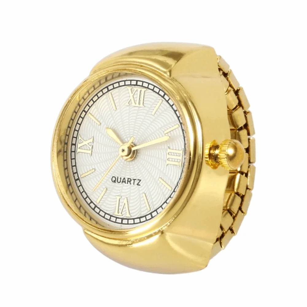 Fashion Alloy Quartz Watch Rings Vintage Punk Ring Watches Mini Adjustable Finger Ring Women Men