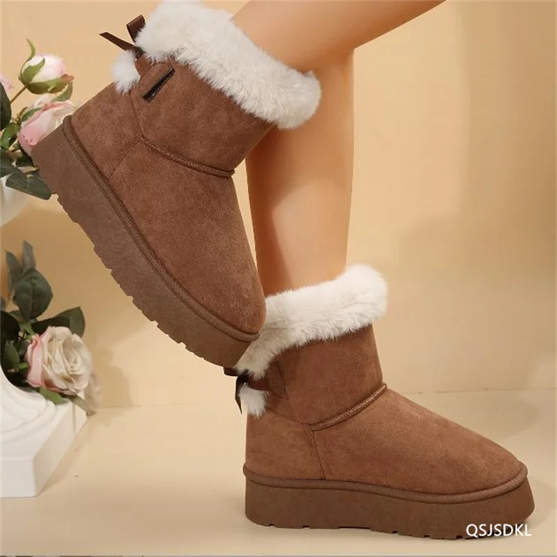 Ankle Flats Platform Women Snow Boots Suede Plush Warm Casual Shoes 2025 New Winter Thick Fashion Shoes Chelsea Women's Boots