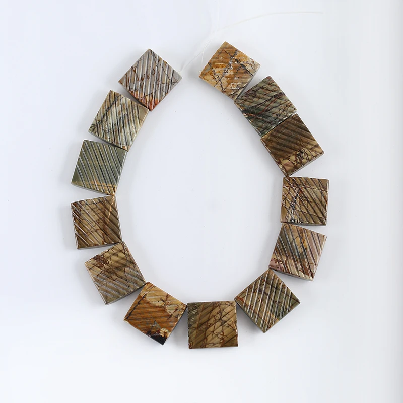 One Strand Natural Multi-Color Picasso Jasper Gem Stone Beads For Jewelry Making Square Loose Spacer Beads DIY Accessorie