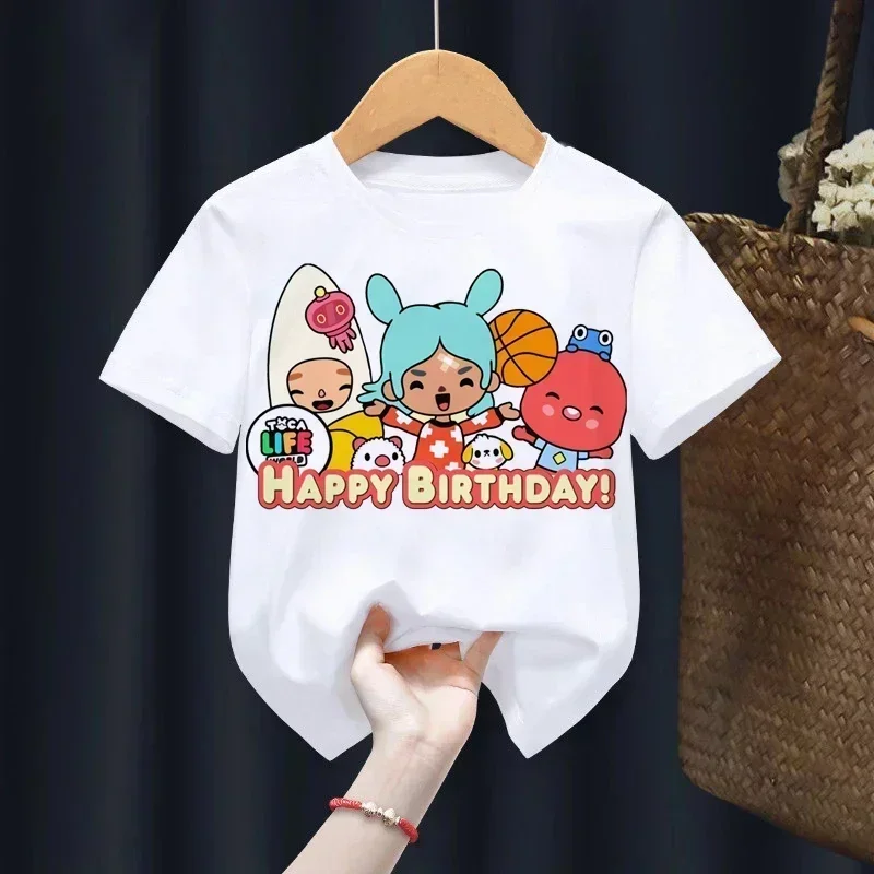 

2024 Toca Life World Print Children T Shirt Summer Cotton Casual Tshirt Kid Boy Girl Clothes Toca Boca Game Graphic Top Baby Tee