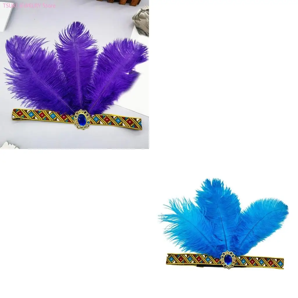 

62KE Новинка повязка на голову с перьями для танцевального костюма для сцены, карнавала, привлекательный костюм с кристаллами и