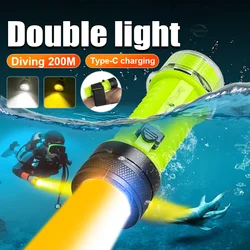 Super Bright 2*P100 Diving Flashlight Professional Built-in Battery Diving Torch Type C Charge IP8 Waterproof Led Diving Lights