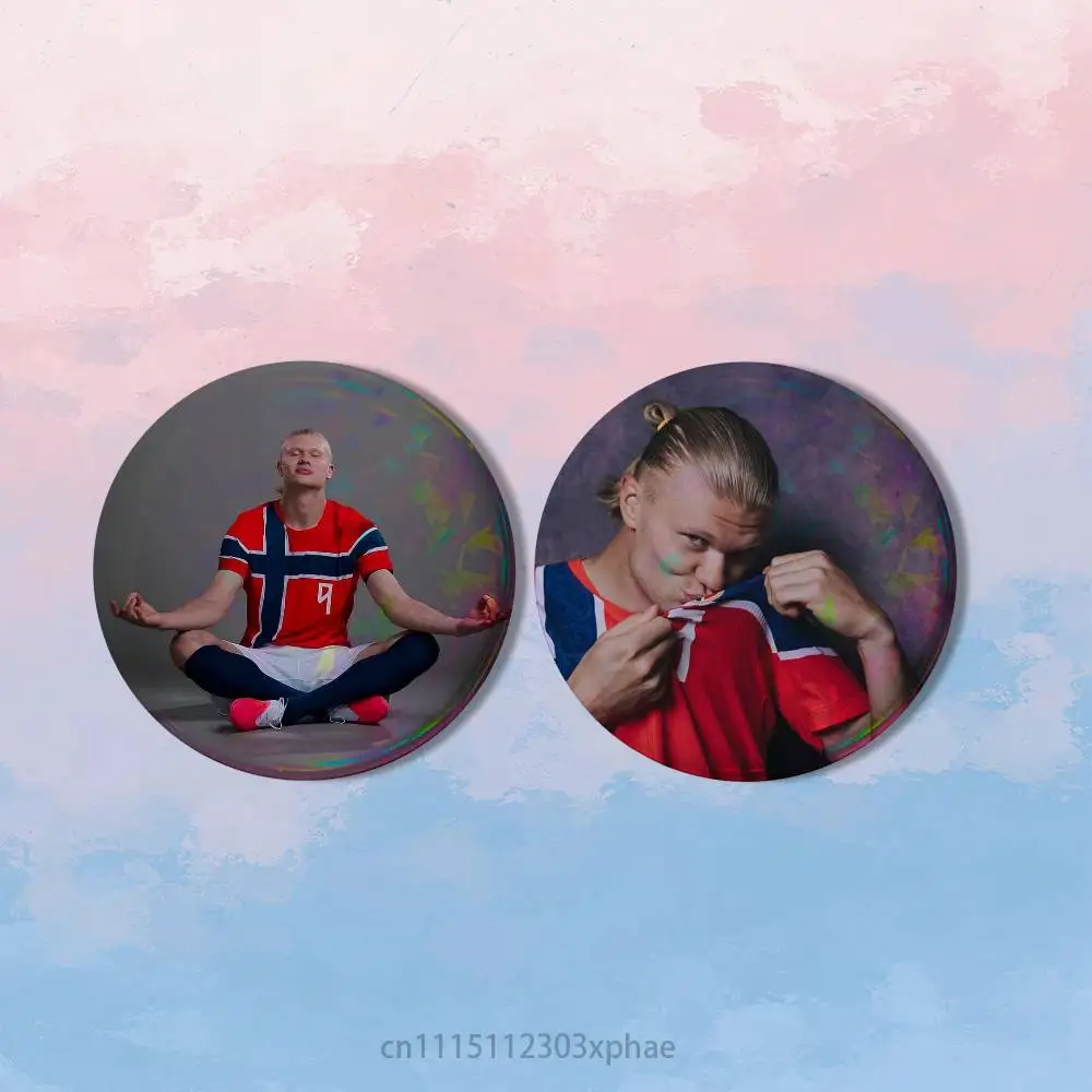 Erling H-Haaland Norway 2 piece set Pins Creativity Printed Pictures Text Metal Lapel Badges Brooches Jewelry Gift