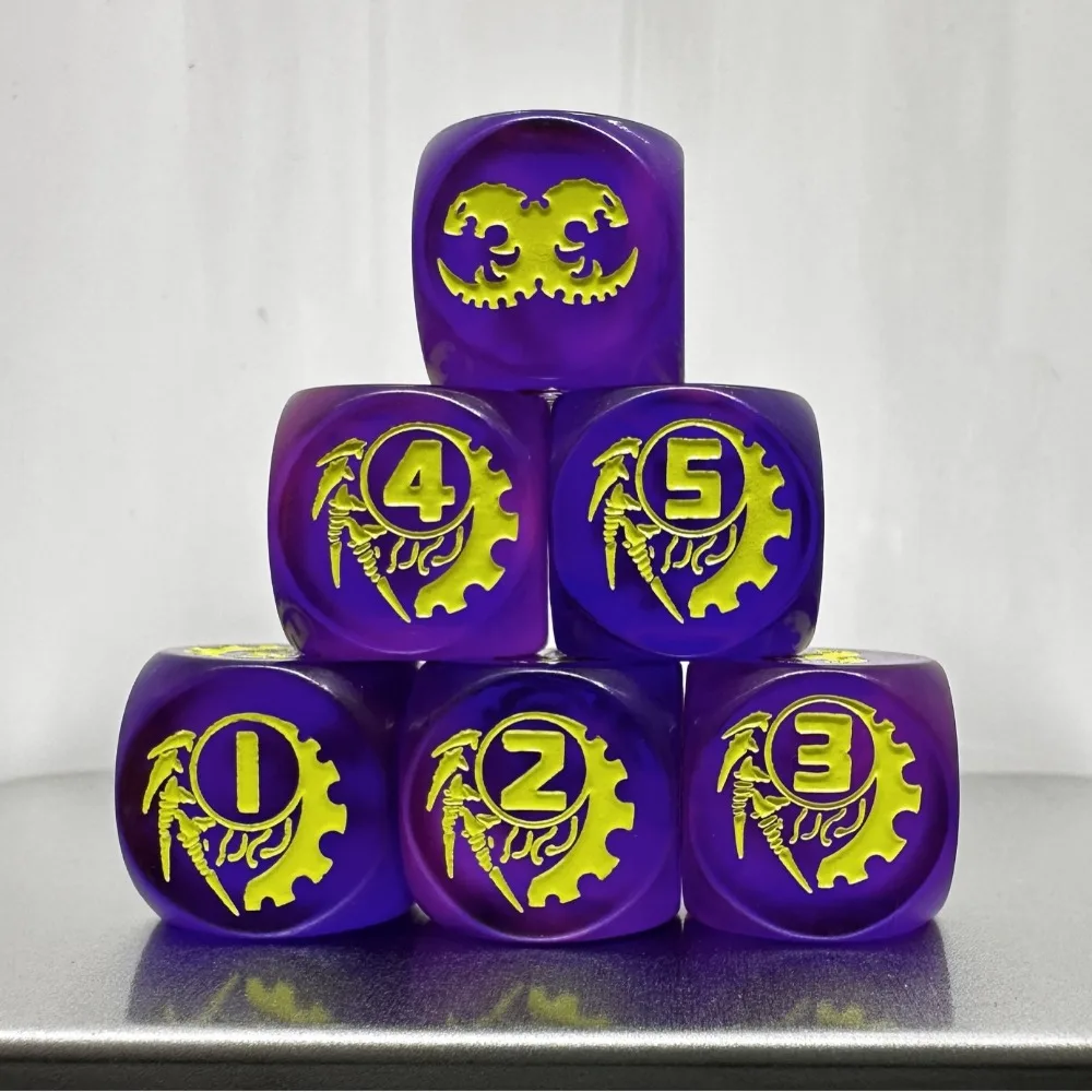 10PCS/20PCS Warhammer 40K Genestealer Cults Dice Purple Pearl D6 Yellow Alien Symbol Tabletop Wargaming Collectible Dice