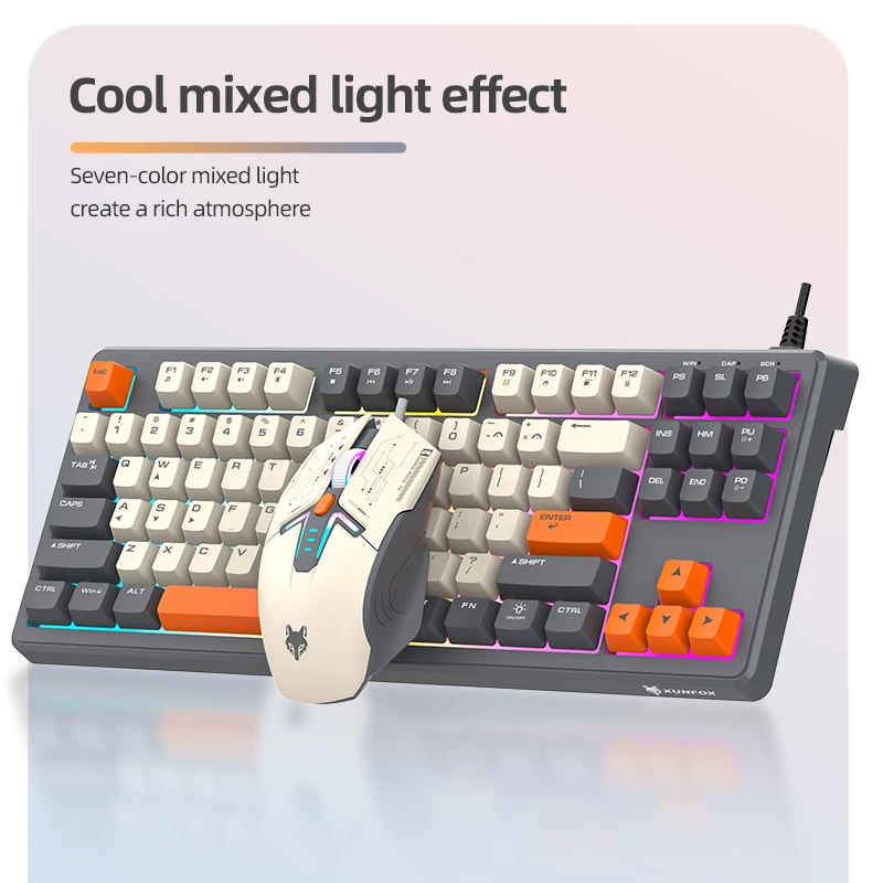 لوحة مفاتيح XUNSVFOX K60 ذات ملمس ميكانيكي 87 مفتاحًا مطابقة الألوان RGB المضيئة للألعاب والكمبيوتر المحمول المكتبي السلكي #5