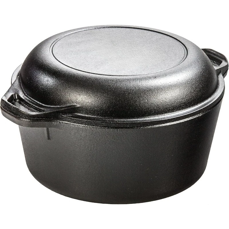

5 Quart Cast Iron Double Dutch Oven Pre-Seasoned Lid Converts to 10.25" Skillet PFAS-Free Made in USA