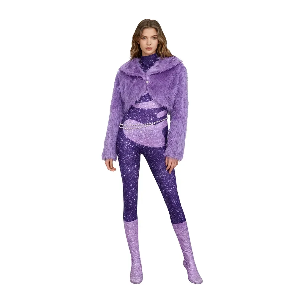 Gazelle Cosplay Costume Purple Plush Coat Jacket Cartoon Zoo 2 Movie Women Girls Halloween Christmas Outfits Dress Up Clothes view 2