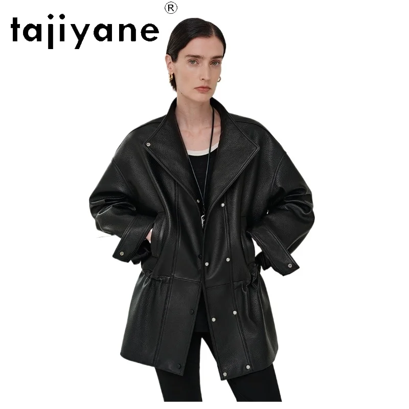 

TAJIYANE 100% Real Sheepskin Jackets Women Fashion Drawstring Waist Stand Collar Coats Genuine Leather Jacket Woman Clothes 2026