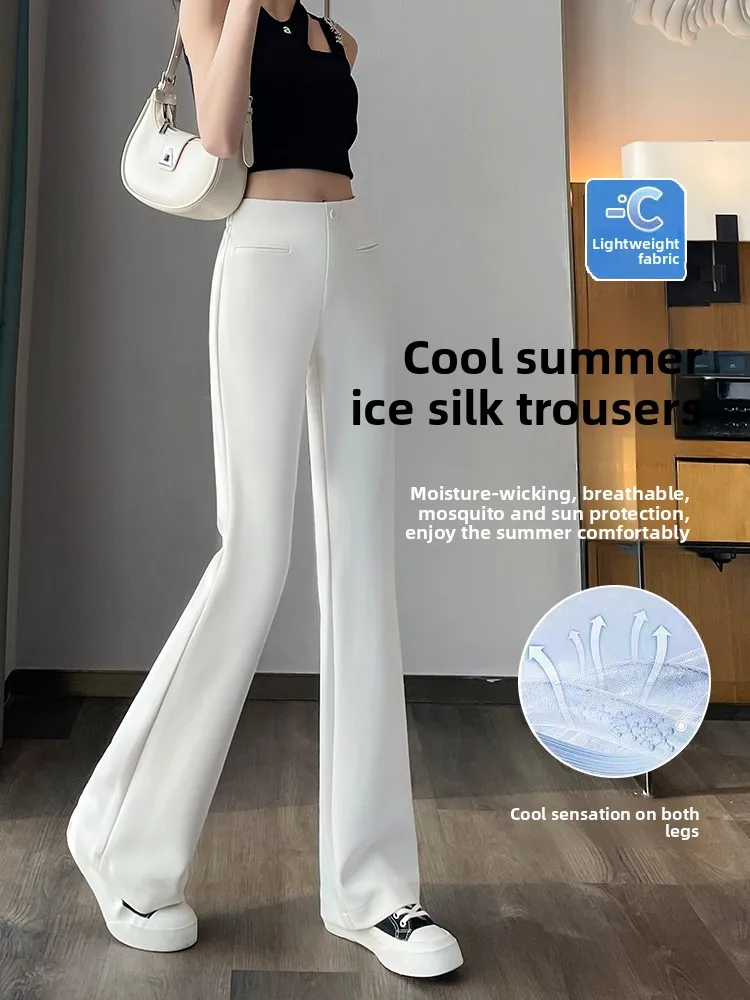 الأبيض الحرير الجليد مايكرو متوهج دعوى السراويل النساء الصيف رقيقة تابوت اليوغا السراويل مرونة ضئيلة عالية الخصر ثنى بناطيل كاجوال