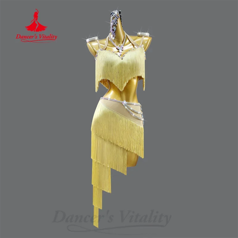 Latin Dancing Clothing Women\'s Customized Light Luxury Diamond Tassel Set Tango Rumba Samba Professional Competition Costume