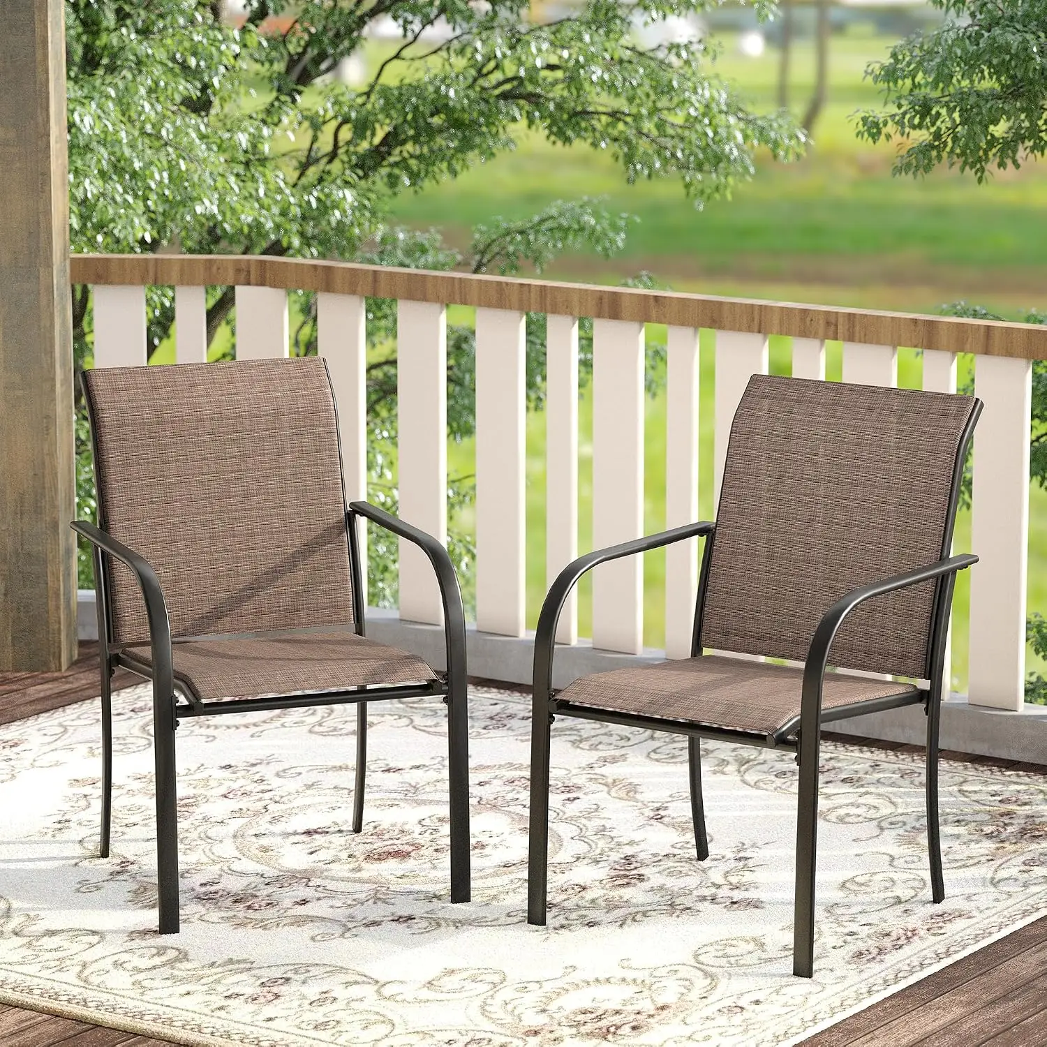 Stackable Textilene Outdoor Dining Chairs Set of 6 Metal Frame All Weather Patio Chairs Backyard Garden Deck, Customized