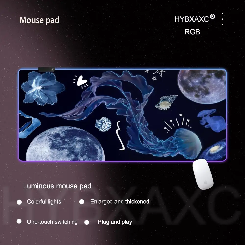 Прозрачный коврик для мыши в виде медузы, игровой коврик для мыши RGB, настольный коврик HD Gamer, большой светодиодный светильник, коврики для мыши XXL, ковер для ПК, компьютера