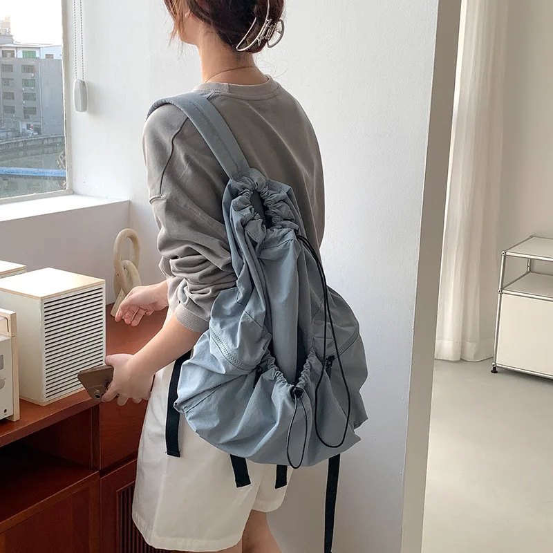 Fashion Ruched Drawsting Backpacks for Women Casual Nylon Lady Backpack Light Weight Students Bag Large Capacity Travel Sac 2023