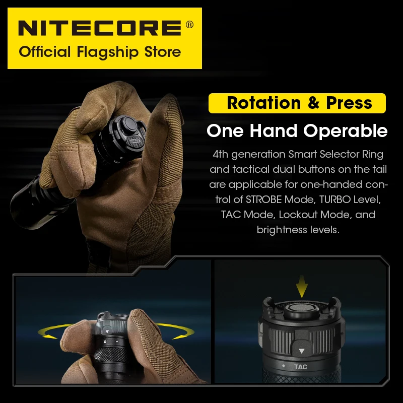 NITECORE SRT7i USB-C Rechargeable Tactical Flashlight SmartRing Stepless Brightness Adjustment Troch Light, NL2150HPi Battery