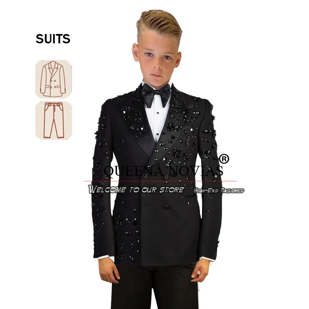 

Exclusive Jewelry Ornament Boy Suits For Wedding Tailored Double Breasted Children Formal Party Tuxedo 2 Pieces Traje Para Niños