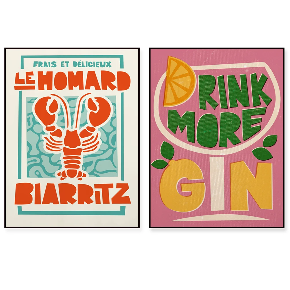 Kitchen Poster, Gin Cocktail, Lobster, Beans on Toast, Italian Olive Oil, Father's Day | Humor Wall Art | Dad or Chips Poster