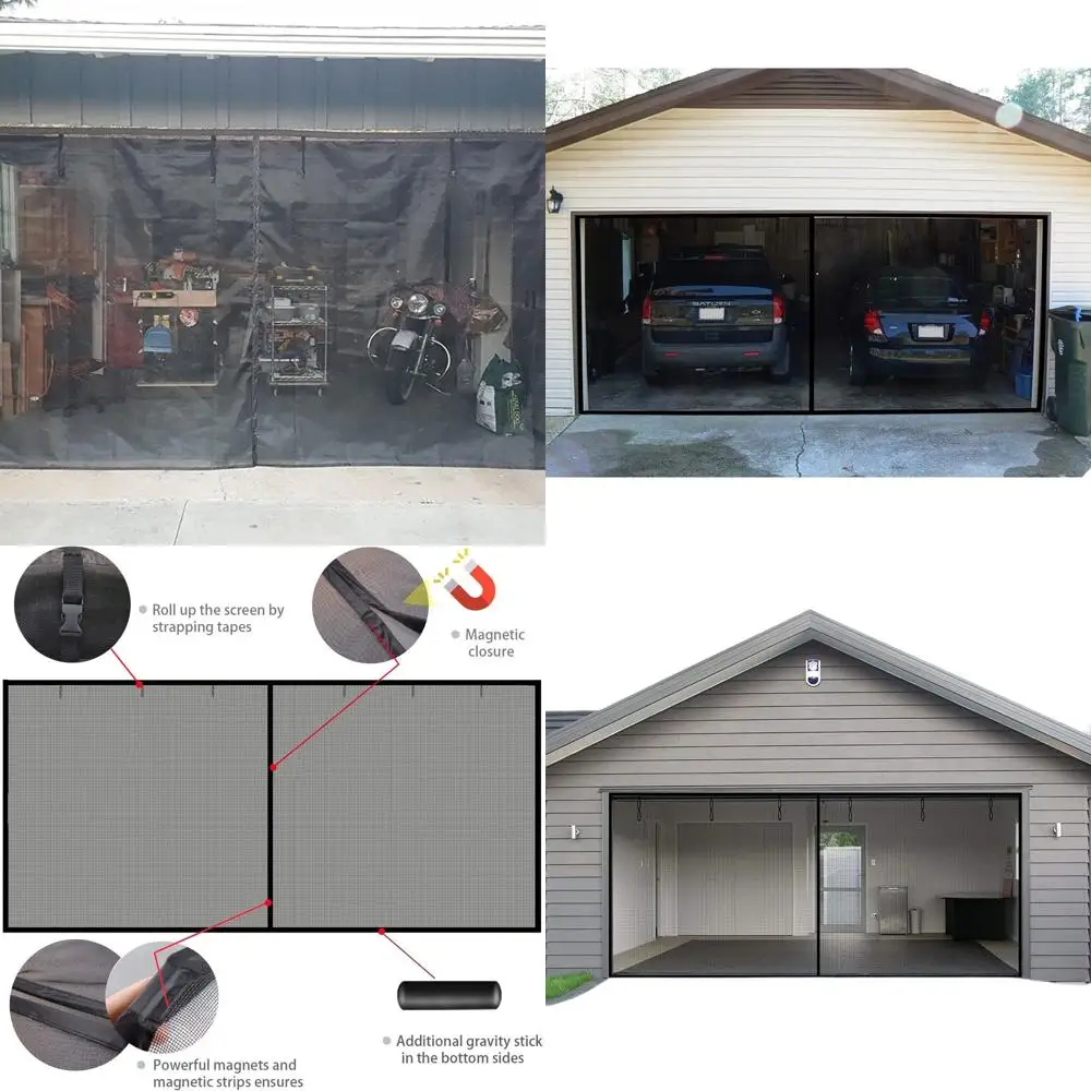 

2-Car Garage Door Screen, 15x7 Ft Magnetic Closure, Heavy-Duty Fiberglass Mesh, Self-Sealing, Retractable, Anti-Animal Intrusion