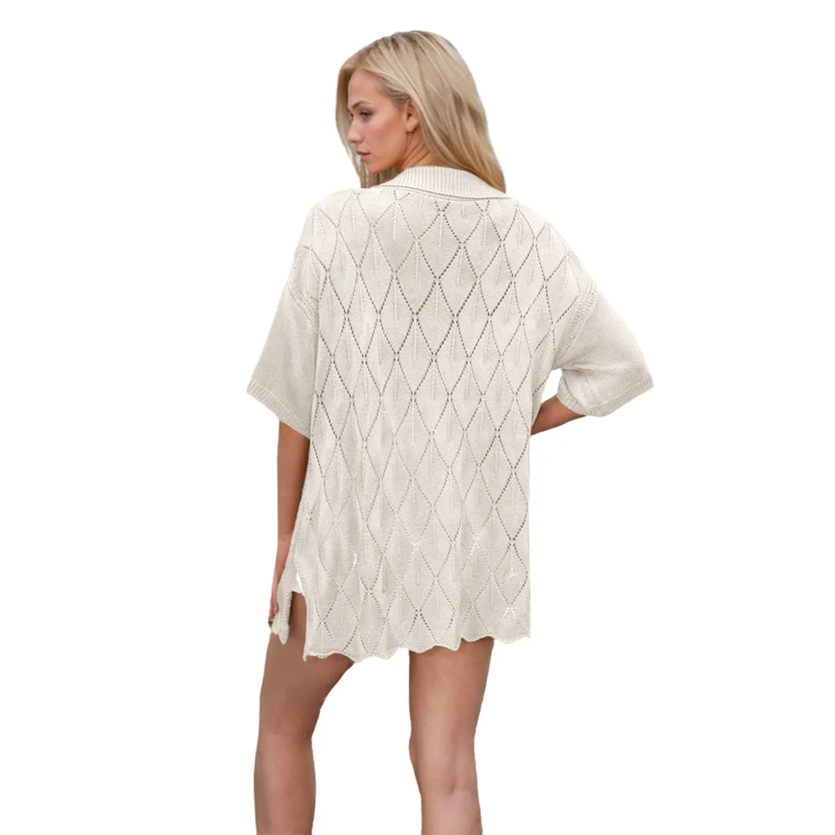 2025 nuova moda primavera estate donna americana vendita calda colletto rovesciato monopetto manica corta camicie lavorate a maglia femminile