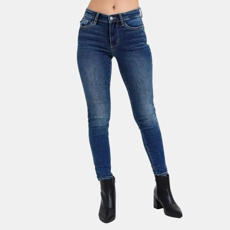 

Slim Fit Stretch Jeans V 25300 Elastic Denim Pants Women's Fashion Spring Seasonal High Waist Straight Leg Blue Jeans