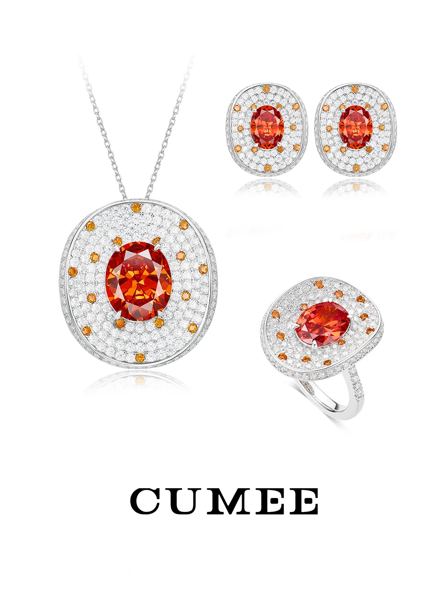 

CUMEE Fine Jewelry Fenda Stone Colored Artificial High Carbon Diamond Rings for Women, 925 Silver Gold-plated