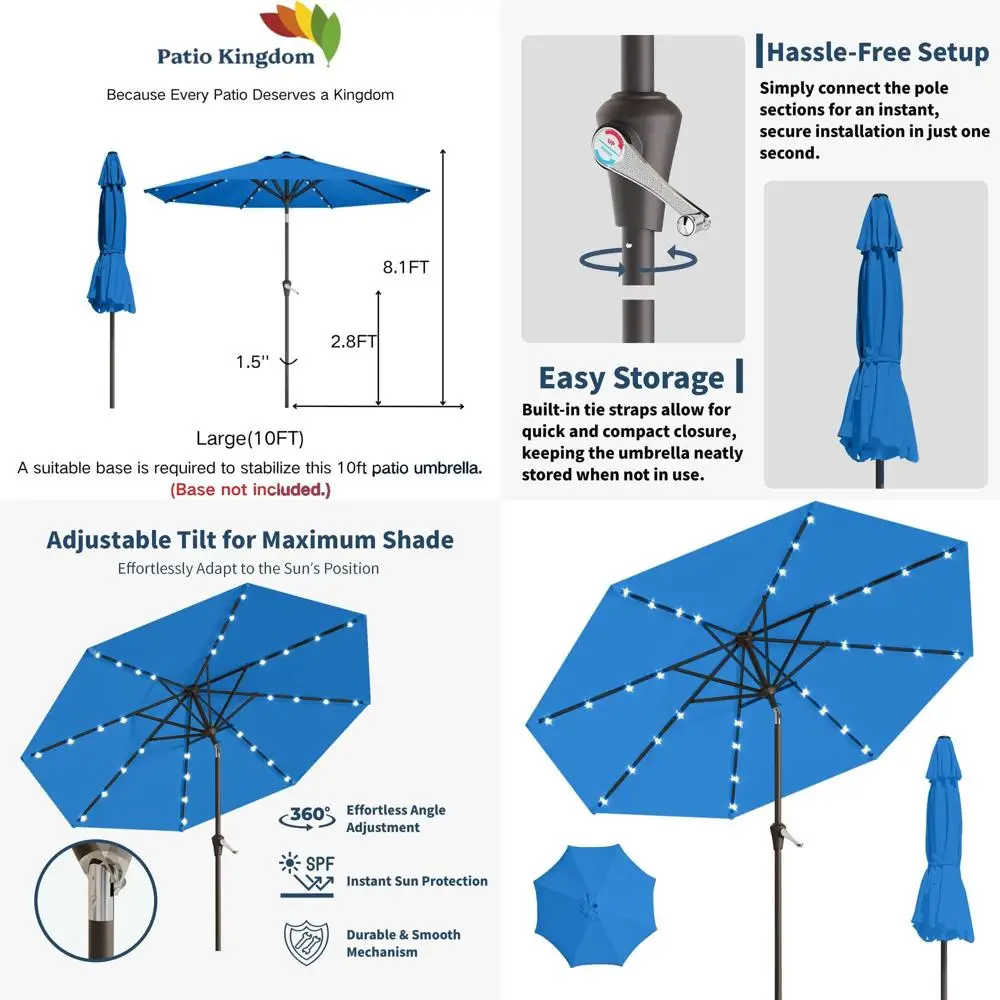 

Royal Blue 10-Foot Tilt & Crank LED Lighted Solar Patio Umbrella with UV Protection for Outdoor Spaces