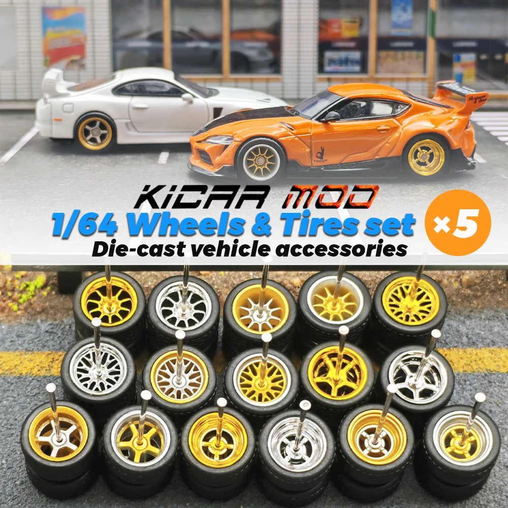 KicarMod 1/64 Wheels Detachable with Tread Pattern 11*11mm Vehicle Toy for 5 Cars per bag for Hot Wheels Hobby Modified Parts