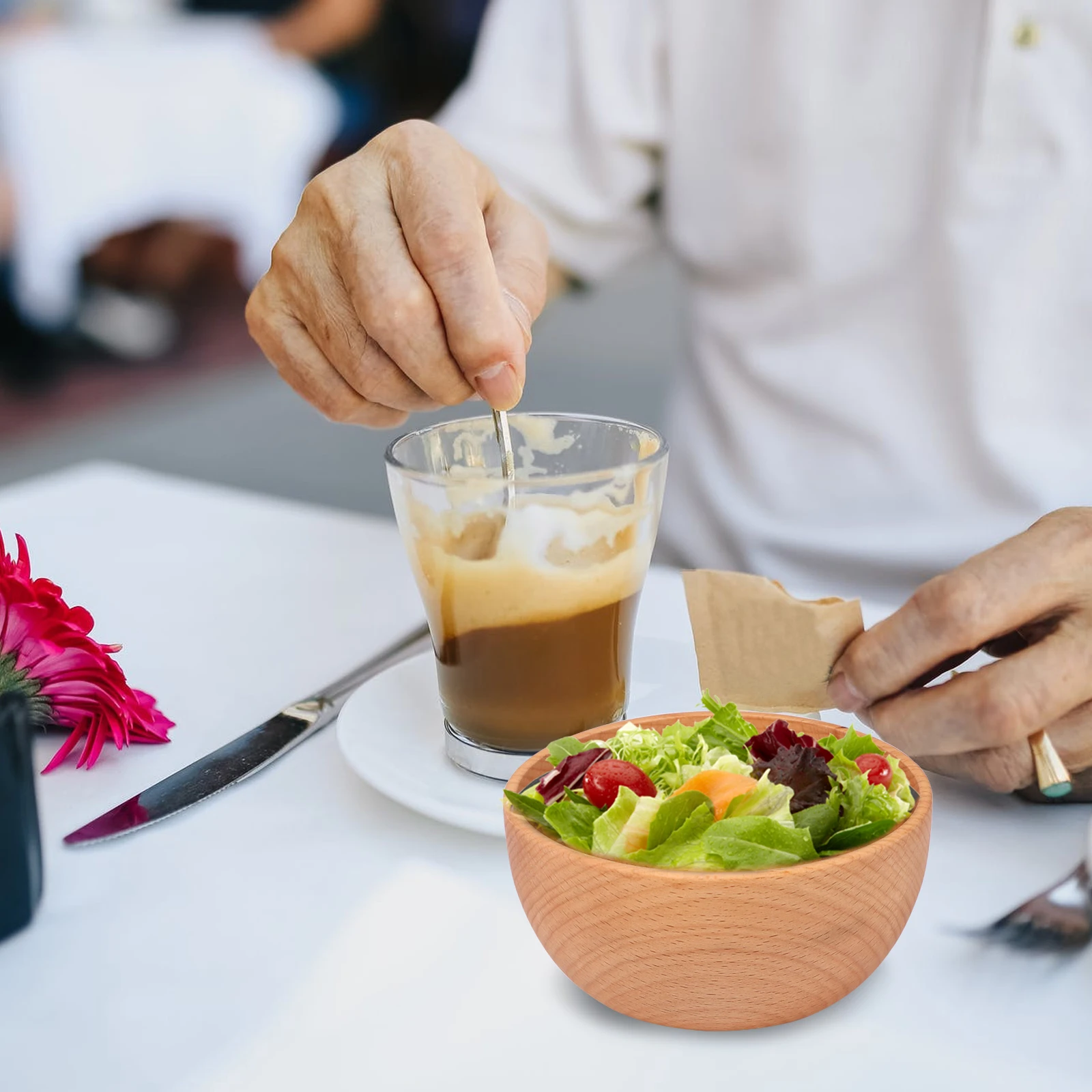 

Wooden Salad 12X5.7Cm Large Capacity Food Serving Bowl For Home Restaurant Camping Kitchen Tableware Wood Bowl