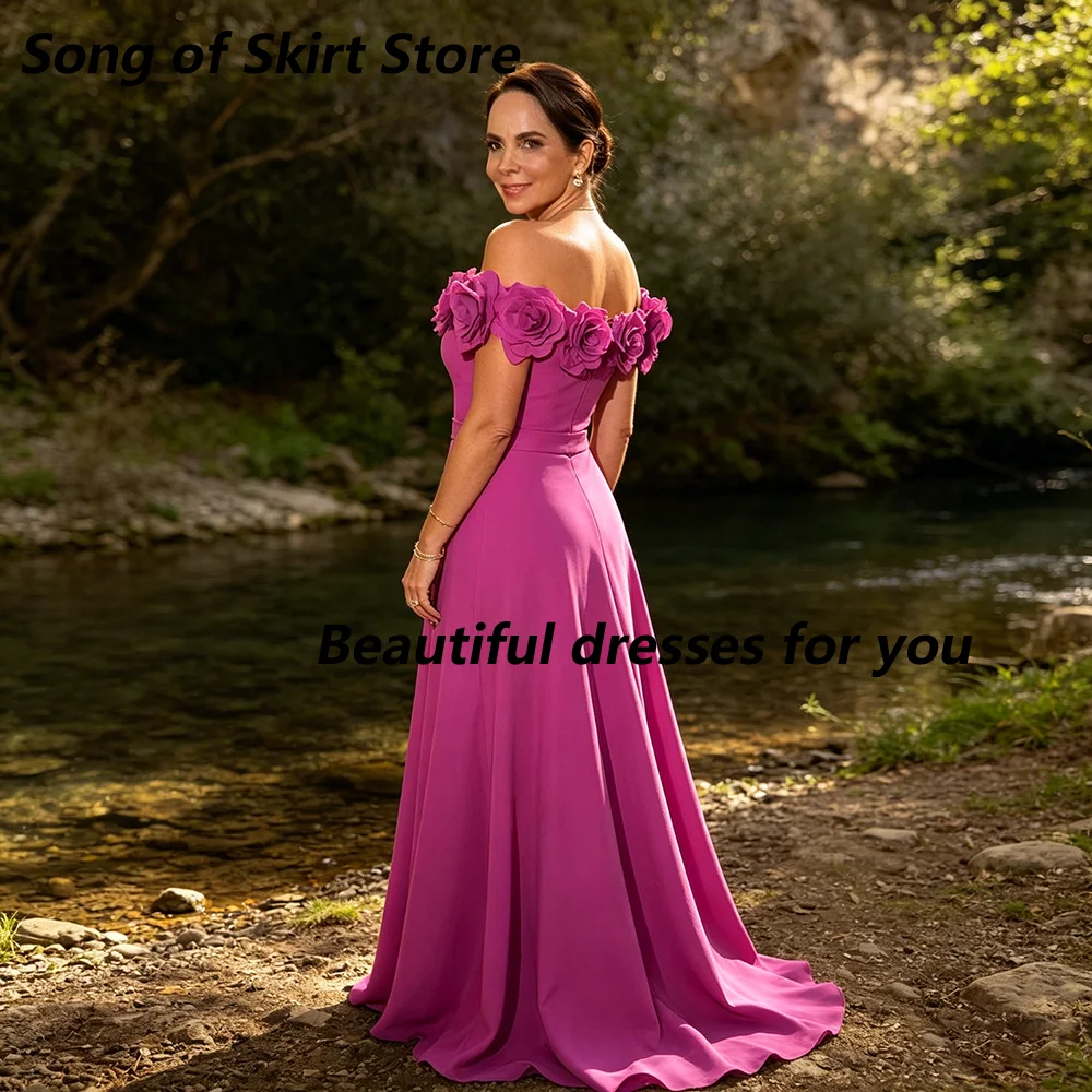 Rose Red Mother of The Bride Dress Customized Off The Shoulder Flowers A Line Floor Length Wedding Guest Dresses Evening Gown image 5