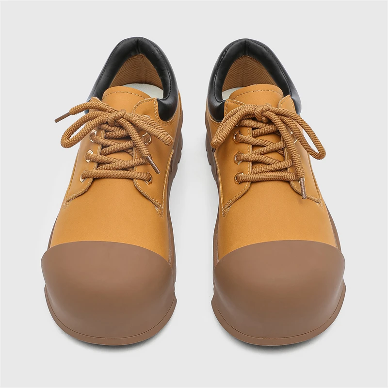 European American Retro Color Blocked Men Thick Soled Casual Shoe with Anti-collision Toe Fashionable Shoe for Commuting Couples