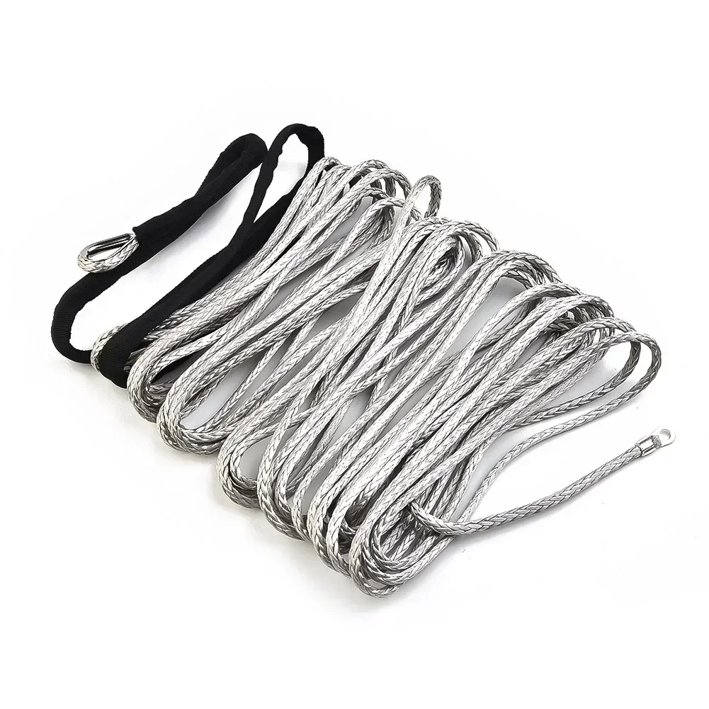 15M Winch Rope ATV UTV High Strength Synthetic Winch Line Cable Rope Tow Cord With Sheath Gray Applicable To Most Cars SUV ATV