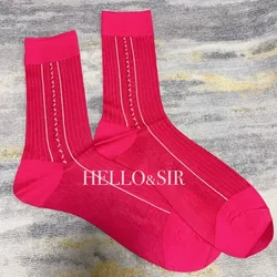 Men Socks Barbie Pink Solid Jacquard Vintage Man Sexy Sheer Stockings Business Formal Dress Wear Erotic Pinstripe Mid Tube Socks