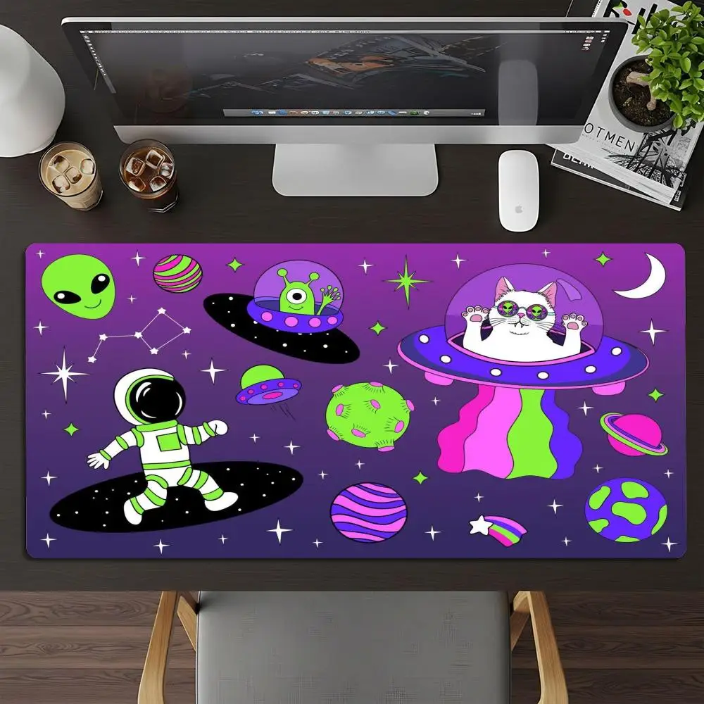 Gaming Mouse Pad Mousepad Gamer Desk Mat Large Keyboard Pad Space UFO Alien Cat Computer Table Surface Accessories Xl Mauspad