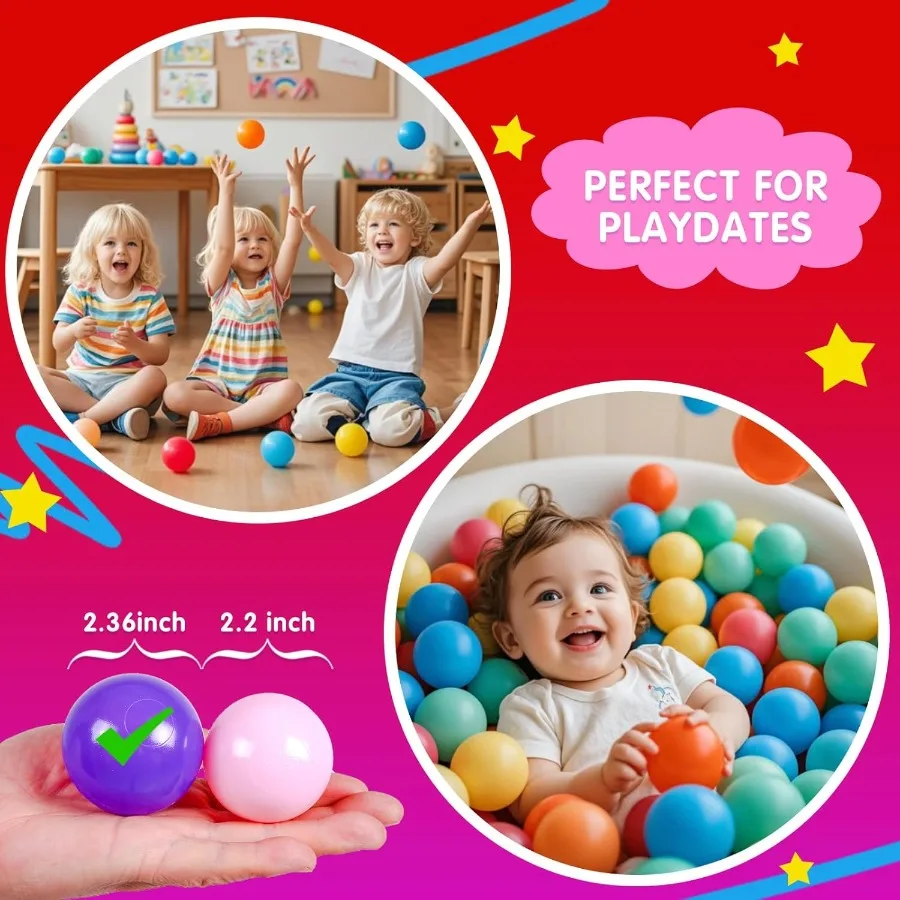 Ball Pit Balls 2,36 "100 pelotas de juego bolas de plástico para bebés niñas niños pequeños tienda de juegos piscina parque infantil decoración de fiesta