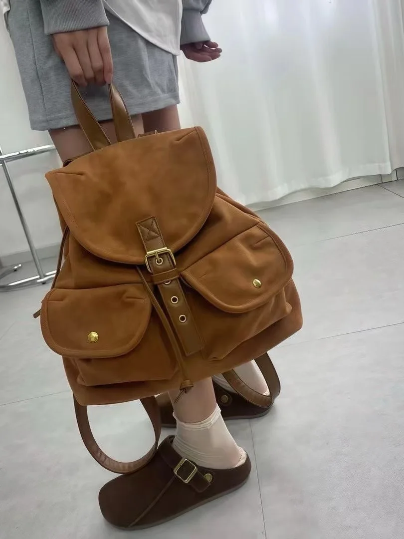 

Ele Deer Suede Velvet Large Capaci Women's Bapa Retro Artistic Sle Magnetic Bule Closure Daily Use oulder Bag