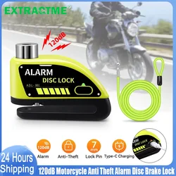 Extractme Motorcycle Alarm Disc Brake Lock Security Moto Wheel Disk Padlock Waterproof 110dB Loud Anti Theft Alarma Motocicleta