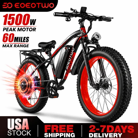 EOEOTWO 26" Fat Tire Electric Bike for Adults, 1000W Motor 1500W Peak, 48V 15Ah Battery, 34 MPH Max Speed, Up to 60 Miles Long Range
