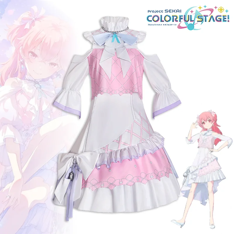 

Game PJSK Momoi Airi Cosplay Costume Adult Women Skirt Dress Necklace Bow Lolita Uniform Clothes Hair Accessories Suit Outfits