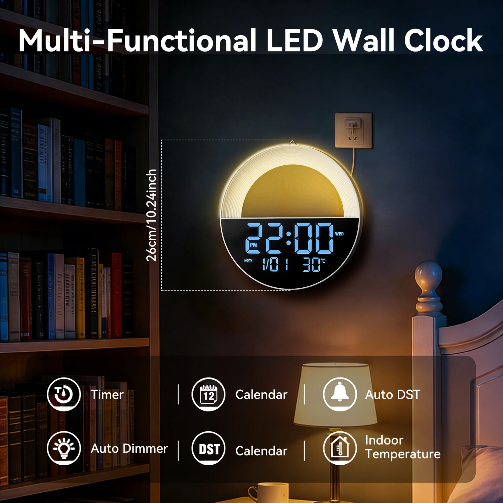 LED Digital Clock with Remote Control Time Calenda Temperature Auto DST 11 Color Night Light Digital Wall Clock for Home Decor