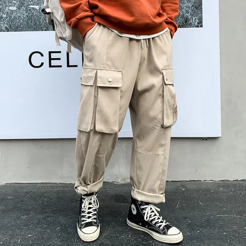 

Men's Cargo Pants Sweatpants Outdoor Loose Straight Long Trousers Casual Multi-Pocket Durable Workwear Male Trousers