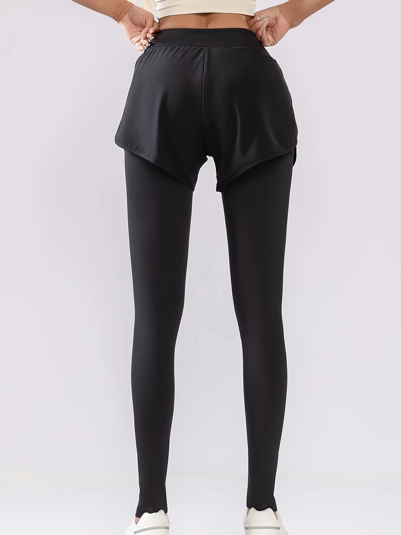 Women High Waist Fake Two-Piece Yoga Leggings Quick Dry Tight Fitness Pants Breathable Sweat-Wicking Sports Trousers for Running - view 2