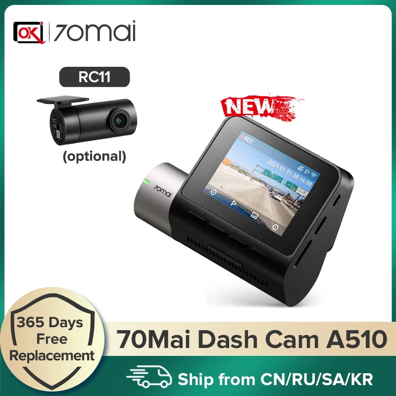 70mai Dash Cam A510 2024 New 70mai DVR Global 140FOV 1944P HDR ADAS GPS A510 Car Camera 24H Parking Monitor Support Rear Cam