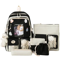 5pcs/set Kawaii Women Backpack Korean Cute Student Girl Large Capacity Schoolbag