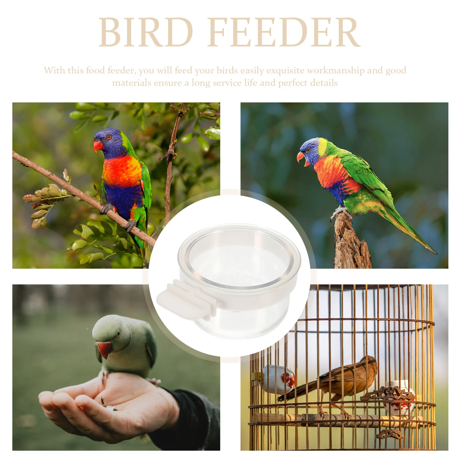 5 قطعة تغذية الطيور أكريليك شفاف متعدد الوظائف معلقة الببغاء وعاء طعام قفص ملحق وعاء الطيور وعاء الببغاء الشفاف
