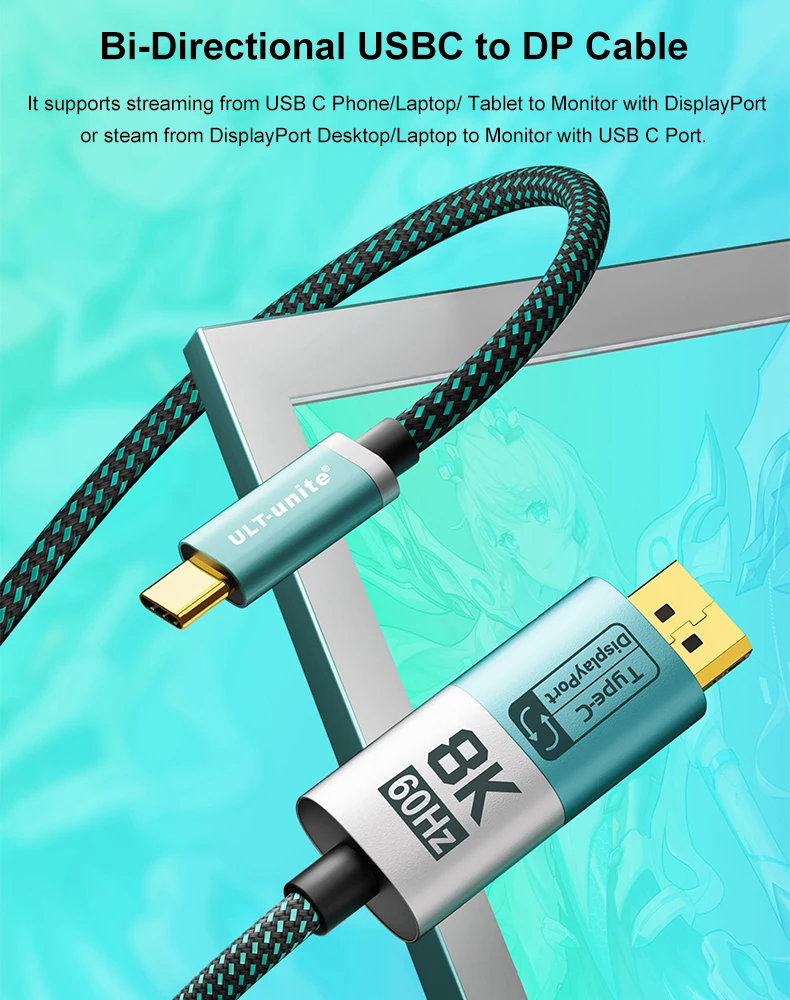 USB-C-auf-DisplayPort-Kabel 8K, bidirektionales DP-auf-Typ-C-Kabel für iPhone 17, Macbook Pro, iPad, iMac, kompatibel mit Thunderbolt 3/4 – Detail 15