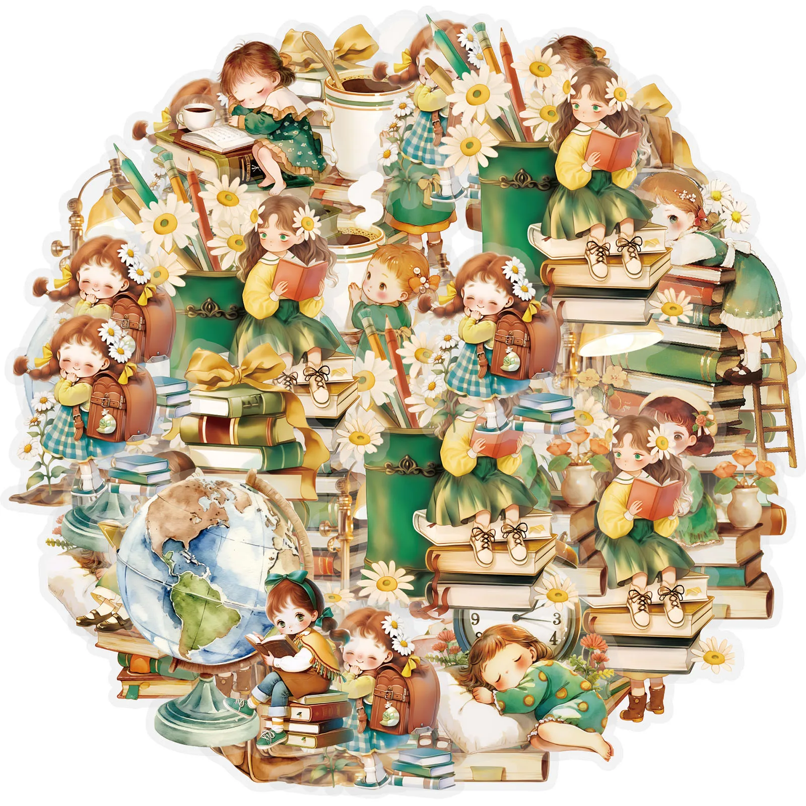 Etori Life Study Adventure Estantería Pegatinas de niña literaria 10 piezas Estilo de estudio vintage Diario Decoración Pegatinas para computadora portátil, Botella de agua, Maleta, Álbum de fotos, Bolsa de papel de regalo para niños, Decoración de habita