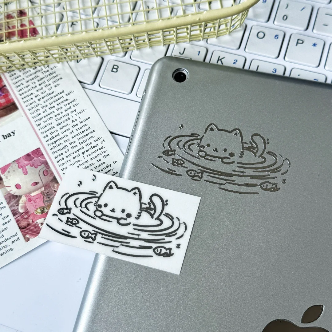 

3Pcs Cute Water-playing Cat 3D Relief Metal Sticker Korean Ins-style Waterproof Cartoon Decal Deco for IPhone Tablet PC Laptops